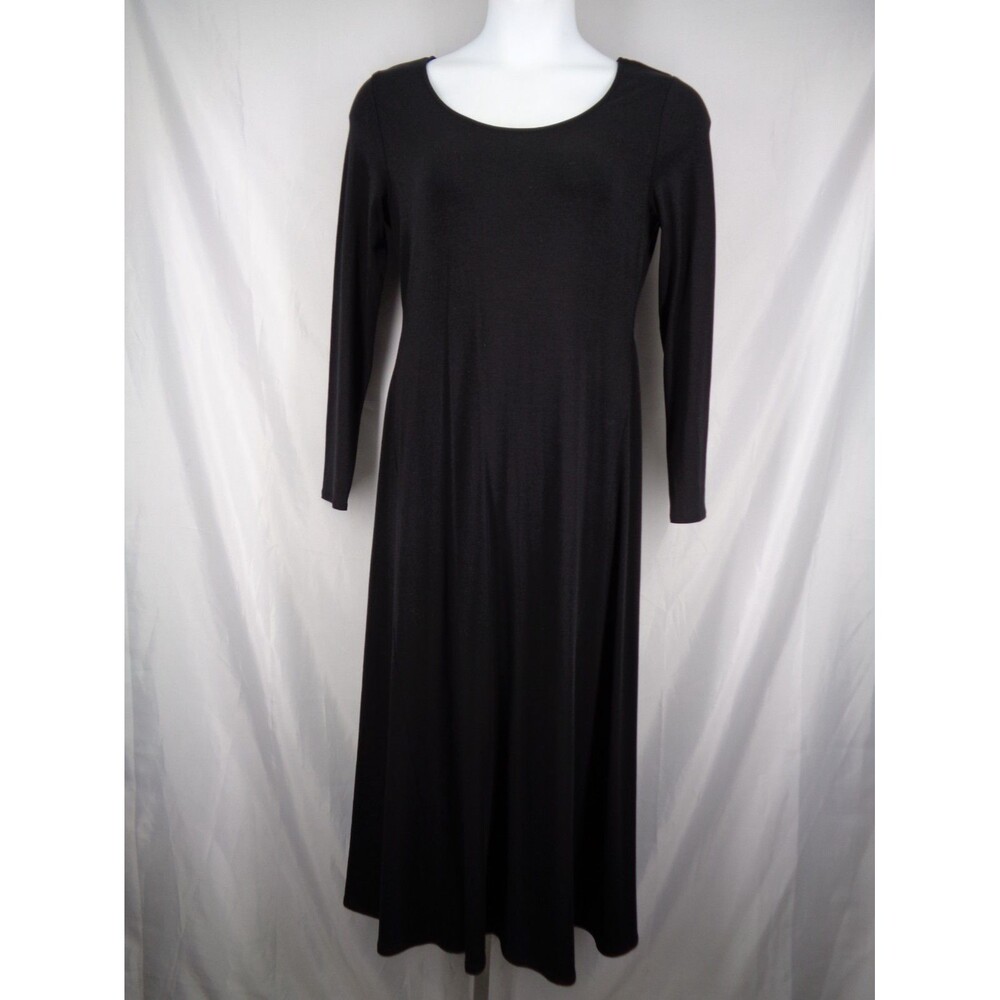 Garnet Hill Black Seamed Knit Midi Dress Size Medium Minimalist Modest